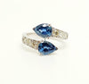 Blue Sapphire  And Diamond Two Stone Ring In 14k White Gold
