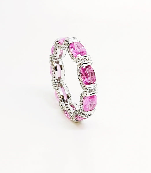 Pink sapphire and diamond hidden halo eternity band