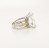 Designer White Crystal Ring In Silver And 14k Yellow Gold