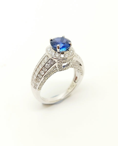 Round Blue  Sapphire And Diamond Ring In 18k White Gold(AD NO 2786)