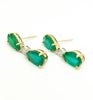 Pear Shaped Emerald And Diamond  Drop Earrings In 14k Yellow Gold