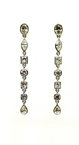 Multi Shapes Diamond Drop Earrings In 14k White Gold (3 Ct. Tw.)