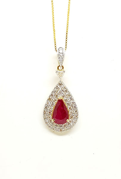 Extraordinary Collection: Ruby And Diamond Pendant In 14k Yellow Gold