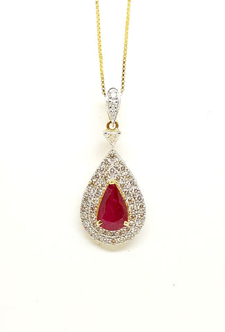Extraordinary Collection: Ruby And Diamond Pendant In 14k Yellow Gold