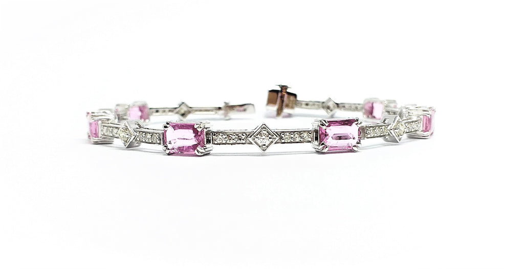 Pink Sapphire and Pave Diamond Stationed  Bracelet