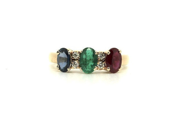 Multi-color Precious 3 Stone Ring Ad No.0485