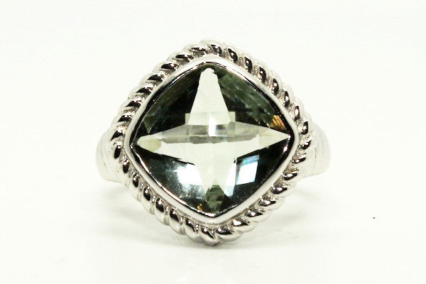 Green Amethyst Rope Silver Ring