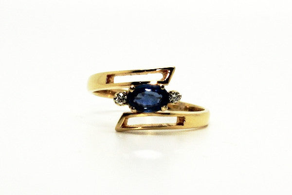 Blue Sapphire And Diamond Jali Ring Ad No.1125