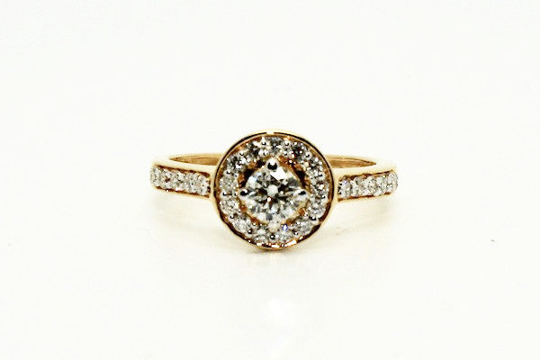 Diamond Halo Ring In Yellow Gold AD No. 0434