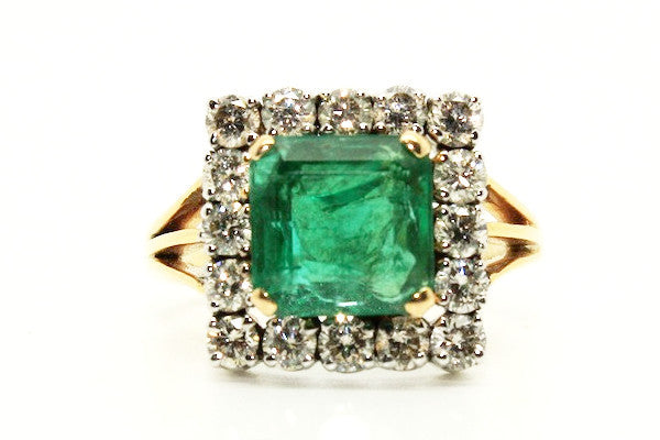 Emerald And Diamond Split Shank Halo Ring Ad No.1128