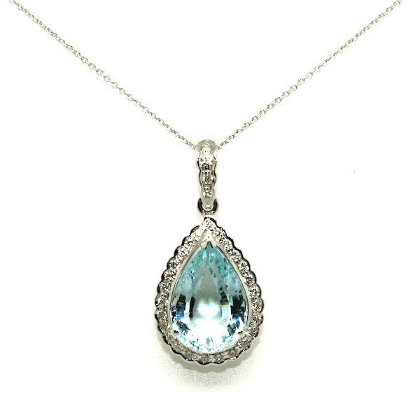 Aquamarine And Diamond  Drop Pendant/ Item Code: PN 11