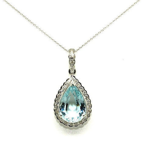 Aquamarine And Diamond  Drop Pendant/ Item Code: PN 11