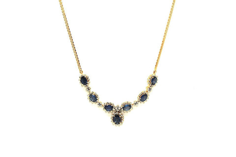Blue Sapphire And Diamond 7 Stone Cluster Necklace Ad No.0649
