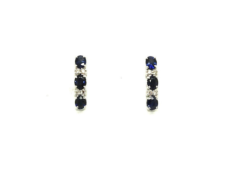 Blue Sapphire & Diamond 3-stone Earrings Ad No.0983