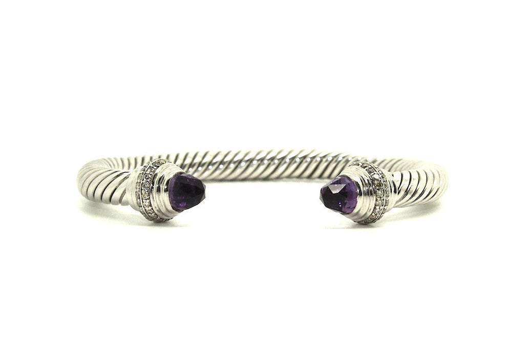 Twisted Rope Wire Bangle-Amethyst & Diamond(7mm)