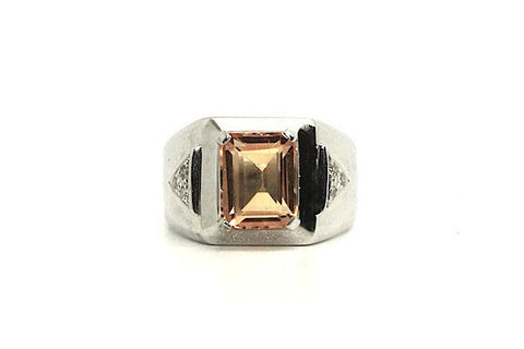 Citrine And Diamond Emerald-cut Ring