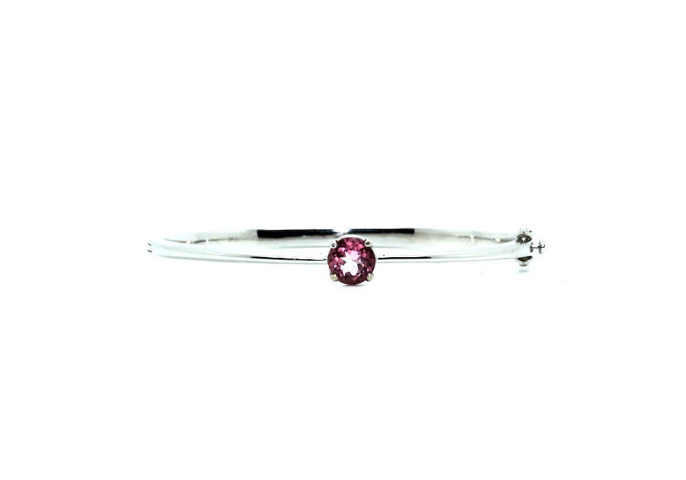 Solitaire Pink Topaz In 4 Prong Setting Silver Bangle