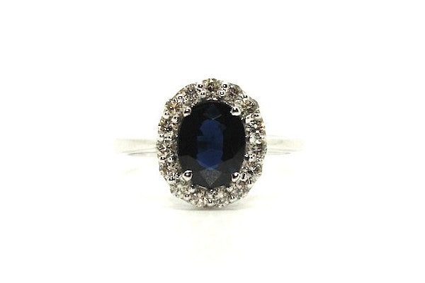 Blue Sapphire & Diamond Halo Ring Ad No. 1067