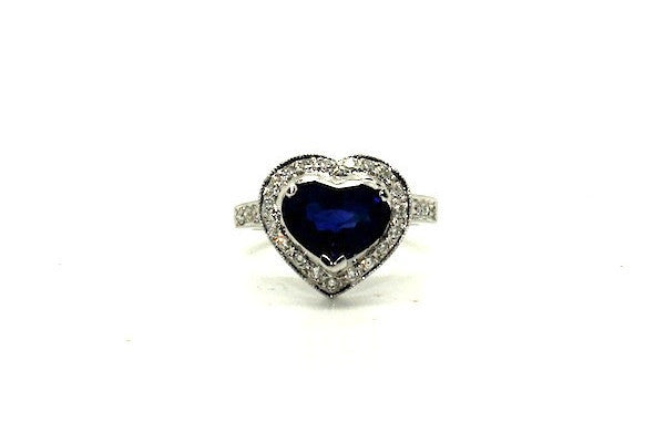 Blue Sapphire & Diamond Pave Cluster Heart Ring Ad No. 0669