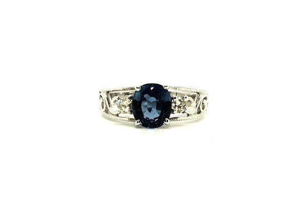 Blue Sapphire & Diamond Filigree Ring Ad No.0664