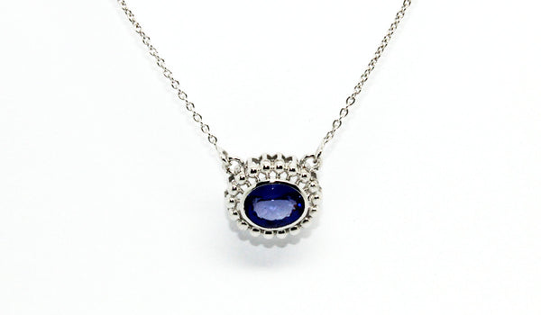 Blue sapphire Bezel Necklace 14k & 18k White Gold