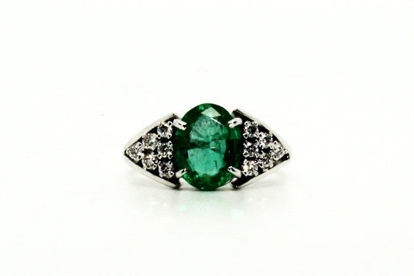 Emerald And Diamond V Shape Ring