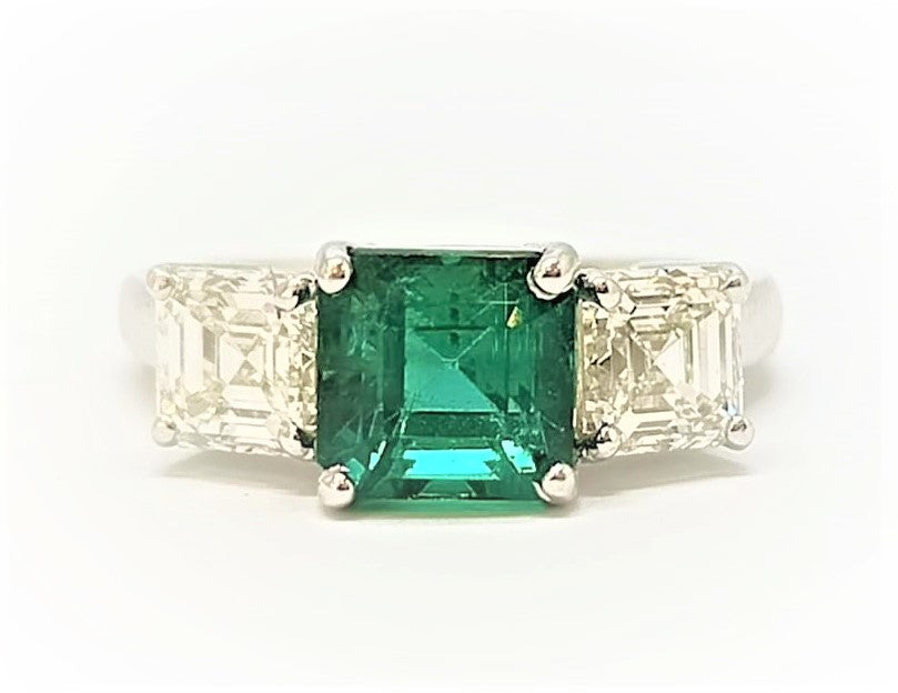 Emerald and Diamond Ring in 18k White Gold  AD NO.-1963