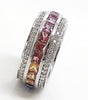 Channel Set Multi Sapphire and Diamond Ring in 14k White Gold