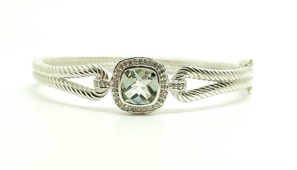 Two-Row Bangle Green Amethyst with Diamonds(92.5 s. silver)