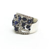 Blue sapphire & Diamond wide band ring in white gold (18MM)