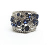 Blue sapphire & Diamond wide band ring in white gold (18MM)