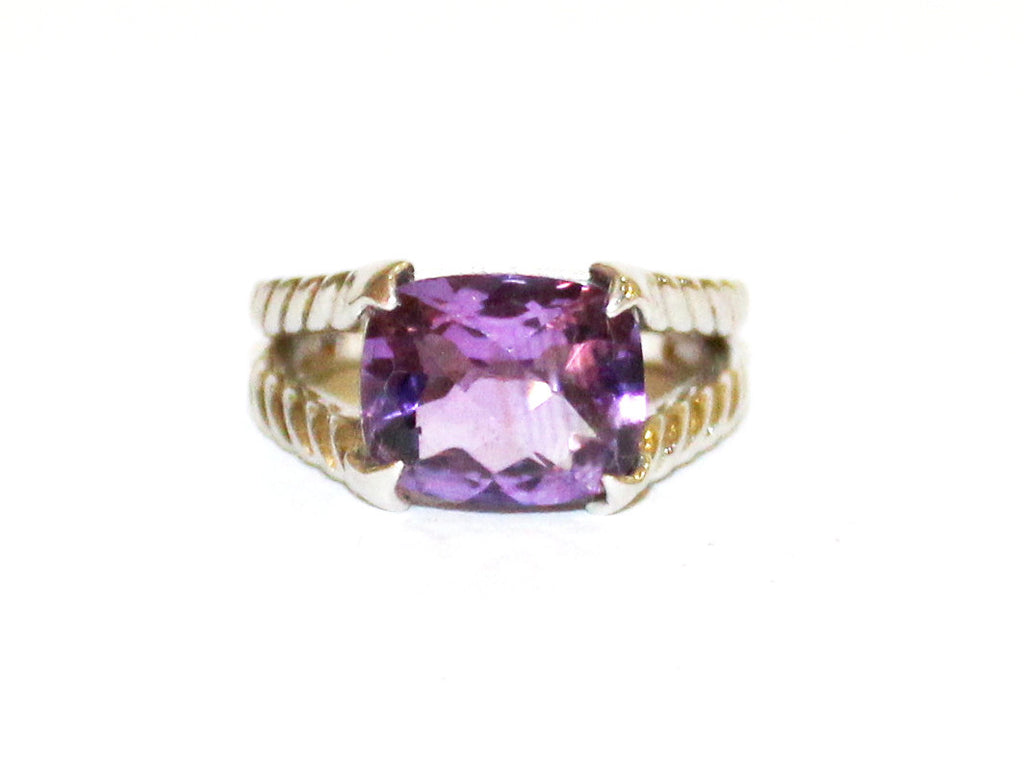 Amethyst Split Band Rope Silver Ring